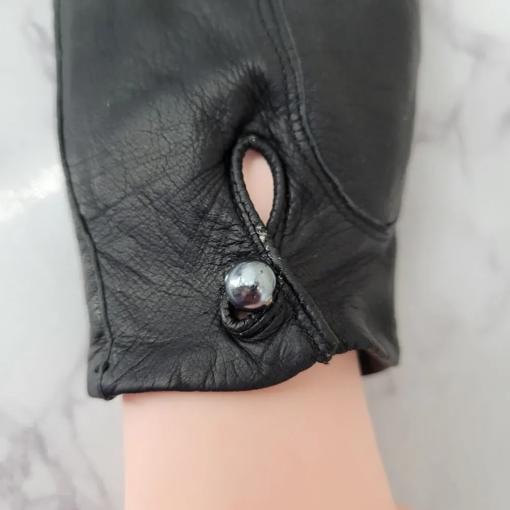 Fownes Vintage Black Leather Goat Kid Skin Short Driving Gloves Silk Lining